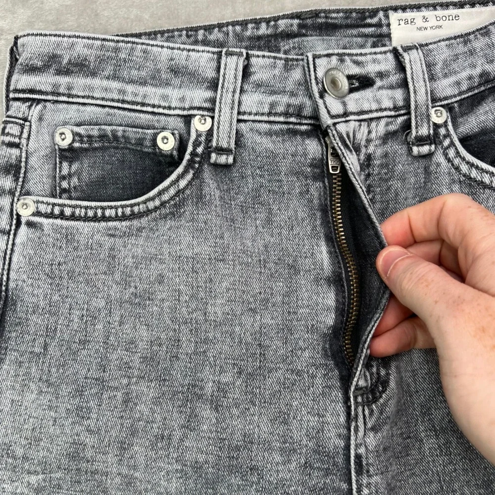 Rag & Bone Nina High-Rise Ankle Cigarette Jeans Womens 25 Grey Acid Wash Stretch